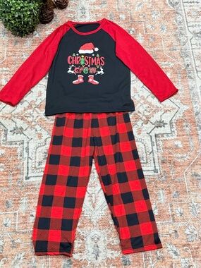 Kids Christmas Crew Pajama Set - Red and Black